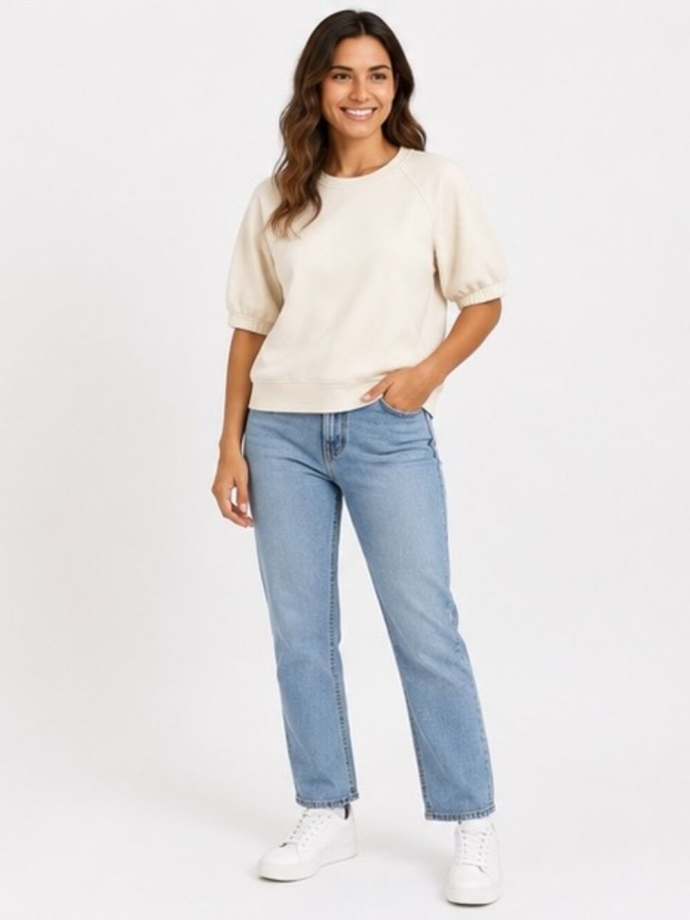 Athleta Women’s Small S Cream Ivory Sweatshirt Pullover Long Sleeve Raglan Casua